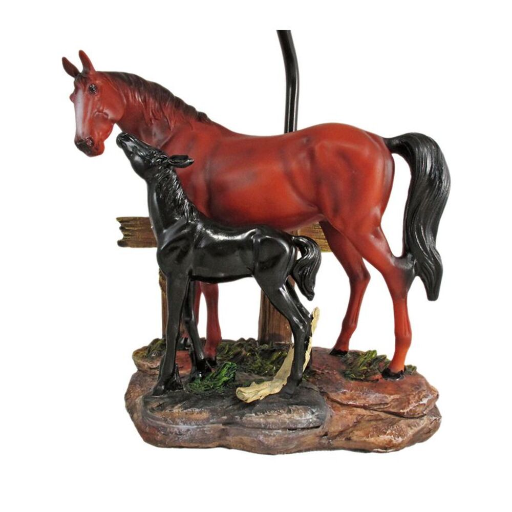 Brown Mare and Foal Horse Hand Painted Table Lamp Base